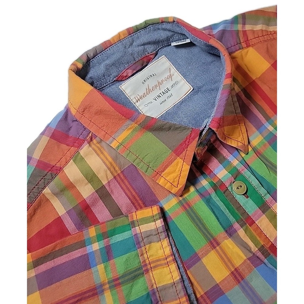 Original Weatherproof Vintage Button Down Short Sleeve Shirt Mens Size Med Plaid